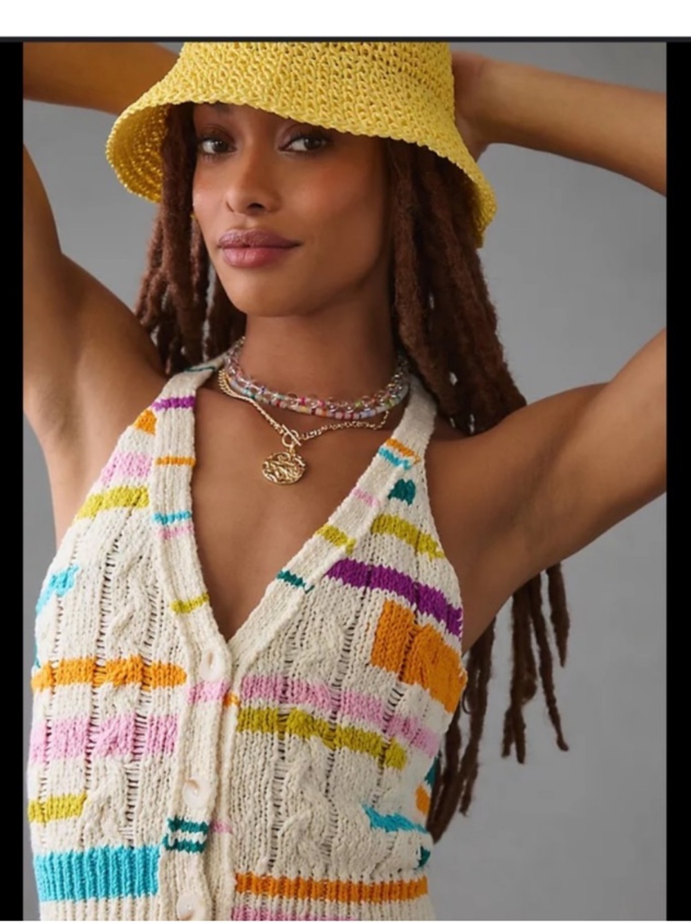 Pernille Rosenkilde for Anthropologie Cream knit Button-Front Halter Vest